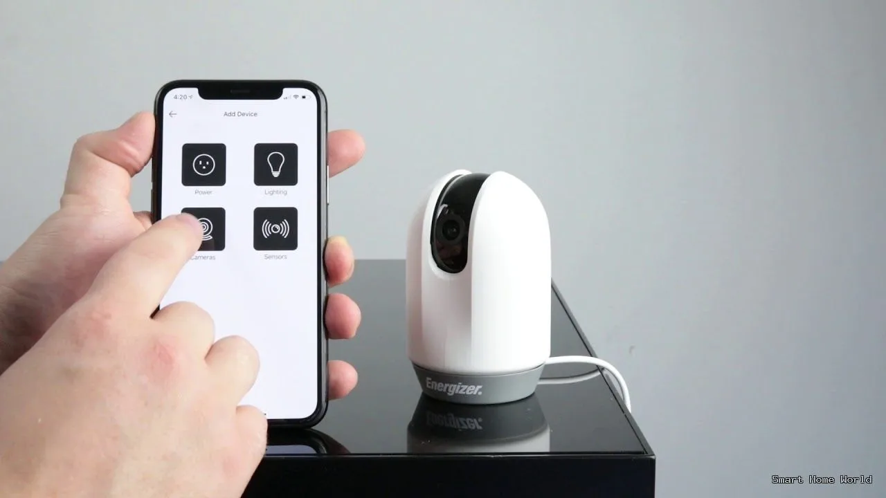 Smart home security app on smartphone with digital lock icon.